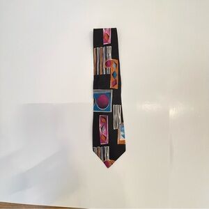 Men's Black Tie with Colorful Geometric Motifs